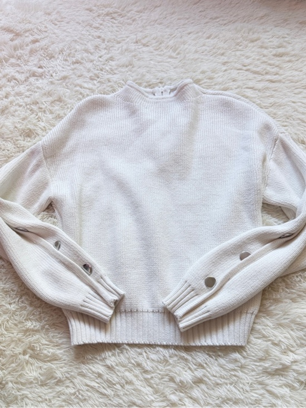 Nine West Crewneck Sweater with Sleeve Button Accents